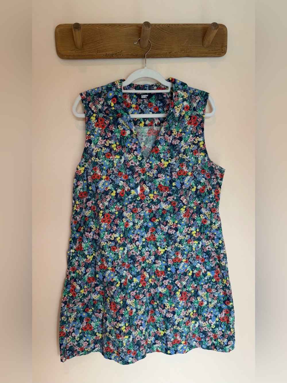 Lands' End Multi-Color Floral Sleeveless Shift Dress - L
